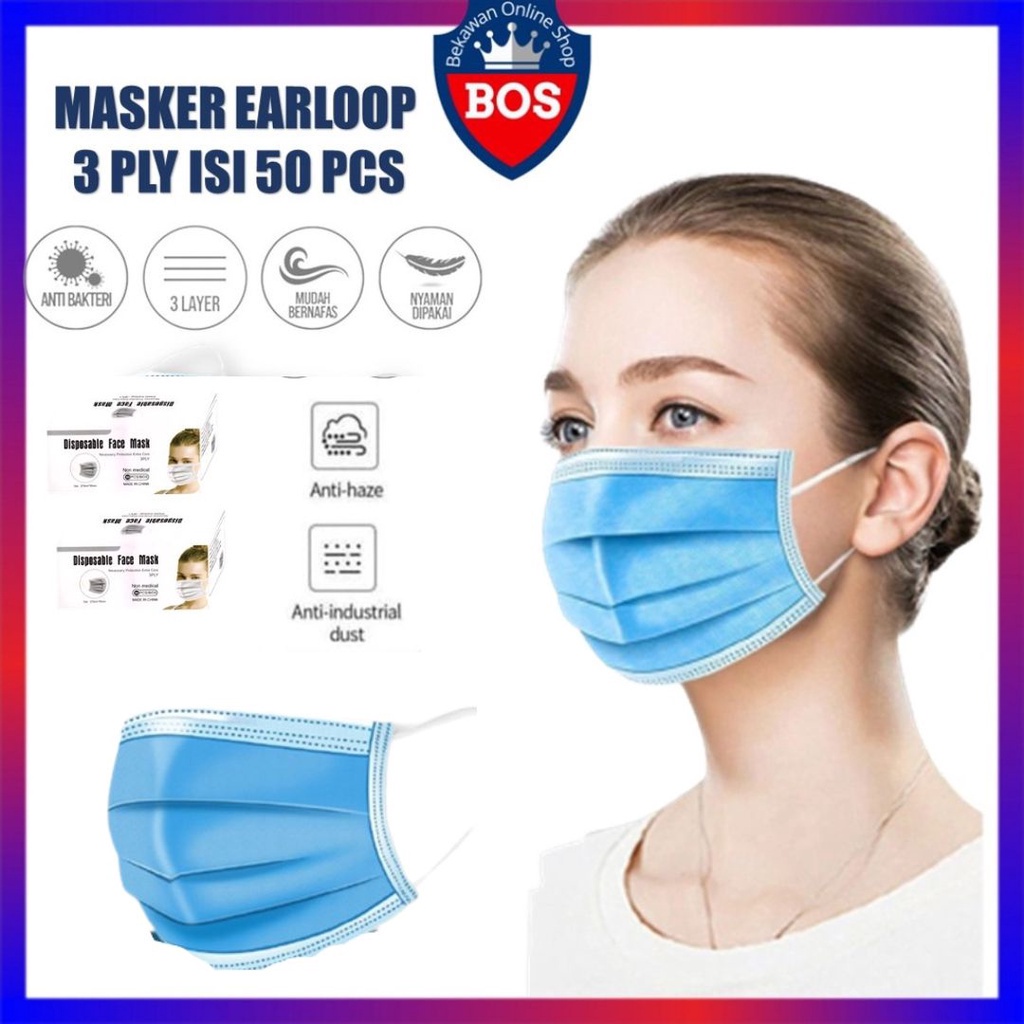 Market1688  Masker Disposable 3Ply Masker Hitam 3 Ply isi 50Pcs Box Facemask Kesehatan 3ply Masker M