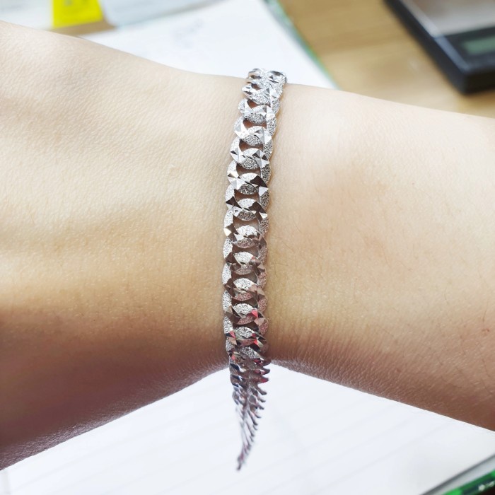 Gelang - Gelang Emas Putih Pria Wanita Sisik Naga Doff Pasir New Super Ringan