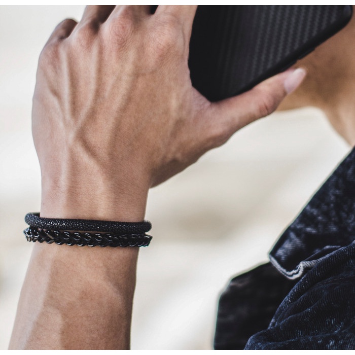 Gelang - Gelang Pria/ Gelang Cowok / Gelang Kulit Pria / Gelang Stainless Lucan