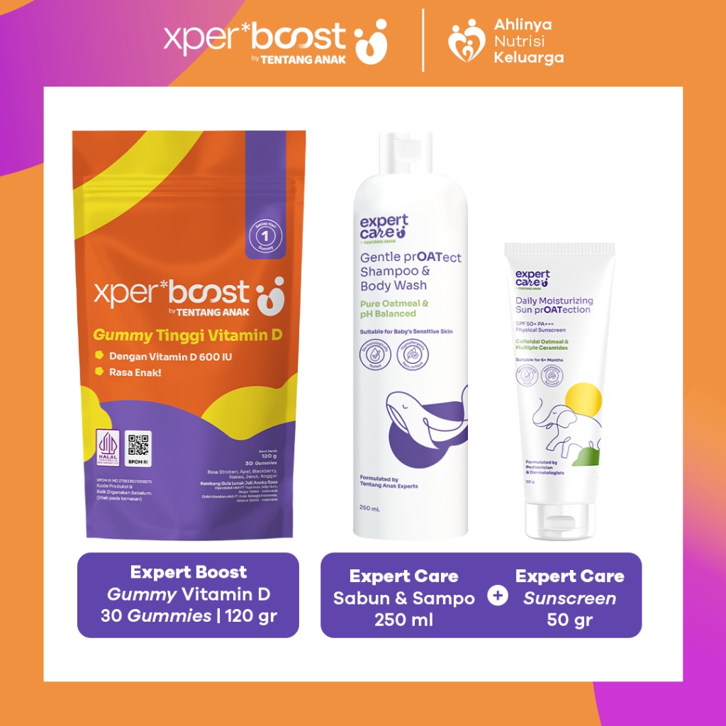 Expert Boost - Paket Bundling | Gummy Vitamin D 600 IU + Expert Care Sunscreen 50g + Sabun 250ml