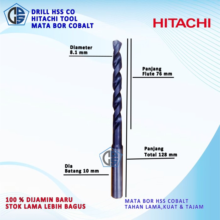 Mata Bor Diameter 8.1 Panjang 128 Hitachi HSS Co Mata Bor Drill
