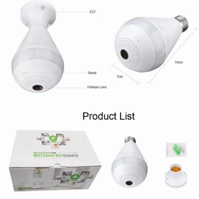 LED Panorama Nirkabel Keamanan Rumah WiFi CCTV Bulb lampu 380