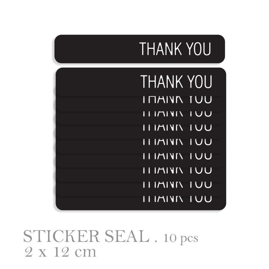 

10 pcs sticker seal box kardus thank you hitam bold size 2 x 12 cm