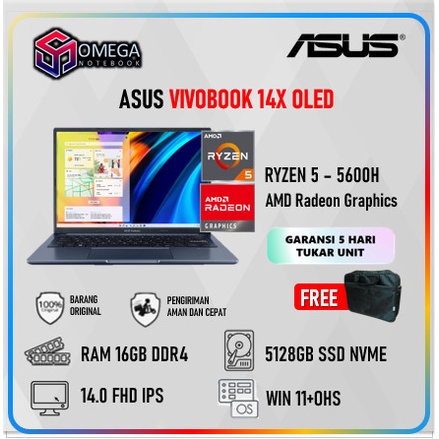 ASUS VIVOBOOK 14X OLED M1403QA RYZEN 5 5600H 16GB 512GB W11 OHS 14.0