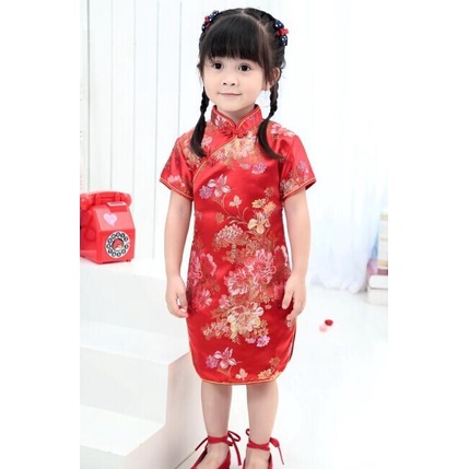 New Cheongsam Qipao Anak Motif Naga Dan Phonix Silk Sutra Gong Xi Fa Cai Pengiriman Cepat