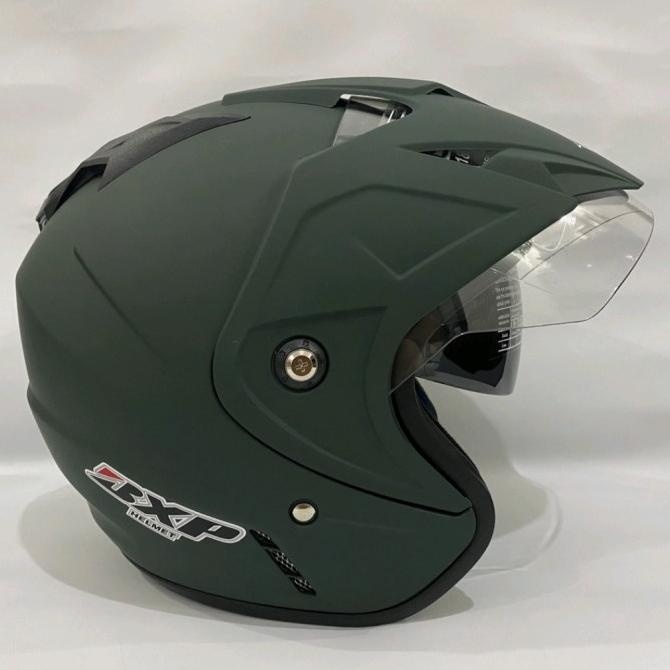 Helm Motor JP 7 Polos Hijau Army Doff Dewasa Sudah SNI (Double Visor)