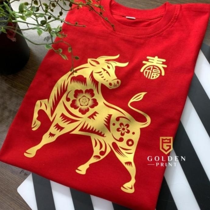 Trend Kaos Imlek 2021 - Baju Imlek Shio Kerbau Gold - Tshirt Imlek 2021 Limited Edition