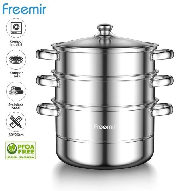 freemir Panci Kukus Stainless Steel 3 Susun Dandang Steamer Kukusan