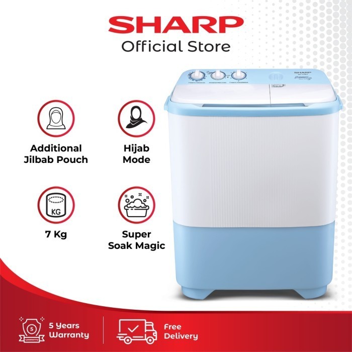 SHARP Mesin Cuci 7,5kg  Dua Tabung  Hijab Series ES-T79SJ-BL