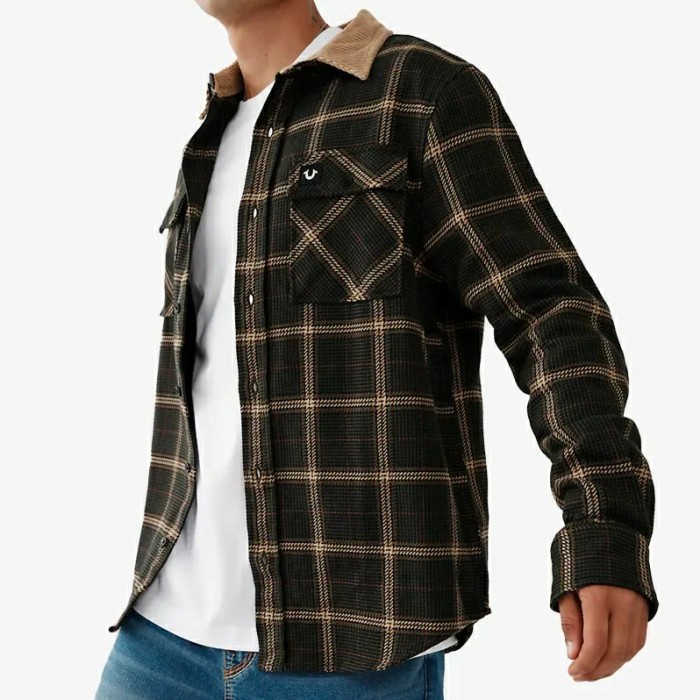 ✅New Kemeja Panjang Kasual Pria True Religion Contrast Plaid Original Terbaru