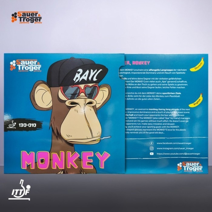 ✅Baru Sauer  Troger Monkey Blue Ox - Karet Bintik Panjang Resmi Ittf Jahat Diskon