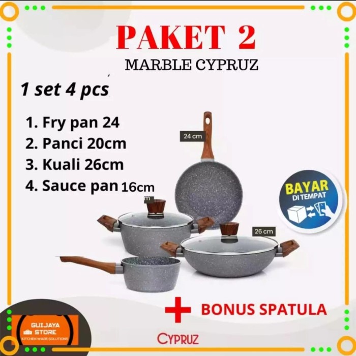 [New Ori] Cypruz Set Marble Fry Pan Wok Pan Panci Sauce Pan Kuali Marble Paket 2 Diskon