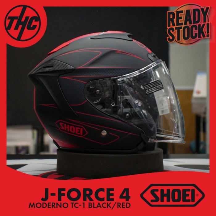 [Ori] Shoei J-Force 4 Moderno Tc-1 Black Red J Force Iv Half Face Helm Terbatas