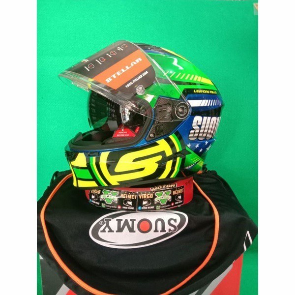 [Ori] Soumy Helm Stellar Leonardo Replica Green  Yellow  Double Visor Berkualitas