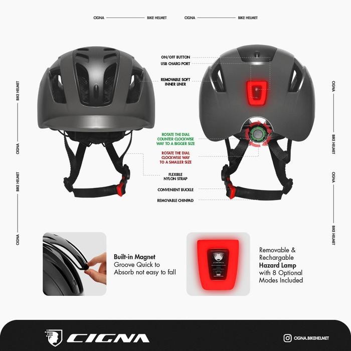 Cigna Ts-44 Bike Ultralight Helmet + Lamp Helm- Helm Sepeda - Titanium