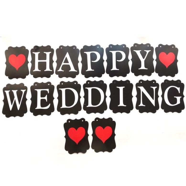 Banner kertas Happy Wedding hitam/ rangkaian nikahan/ bunting flag selamat menikah