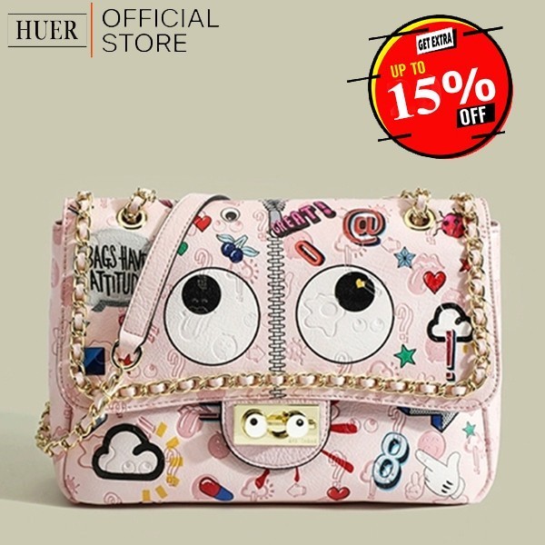 ✅New Huer ~ Laudya Eye Theme Printed Shoulder Bag 9454-208Pink Berkualitas