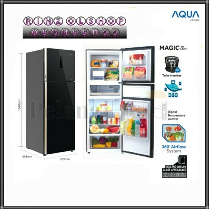 [Baru] Kulkas Aqua By Sanyo Aqr-385Ig Inverter Magic Cooling Glass 2 Door Limited