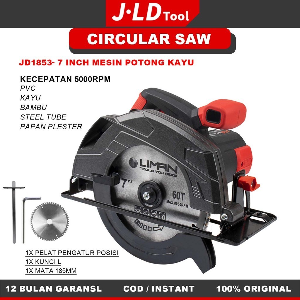 JLD CIRCULAR SAW 7INCH/KAYU CIRCULAR SAW LISTRIK/Mesin Gergaji/Circular Saw jld 185mm/Mesin Potong K