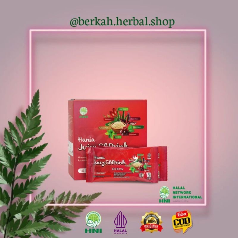 

Hania Juicy Fibdrink Mix Berry HNI HPAI // Isi 10 Sachet