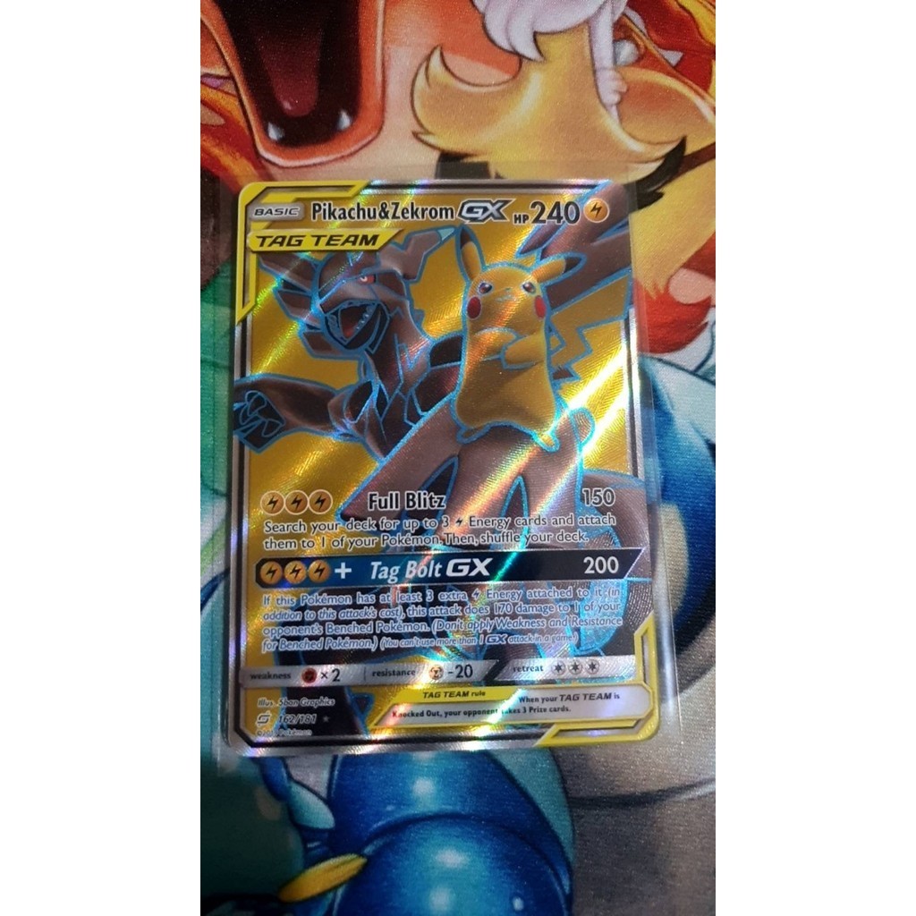 ✅Baru Pikachu  Zekrom Gx - 162/181 - Full Art Ultra Rare Sun  Moon: Team U Limited