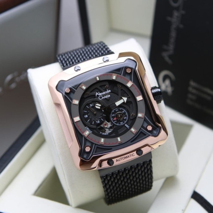 ✅New Ori Jam Tangan Pria Original Alexandre Christie Ac3030Mc Rosegold Black Limited