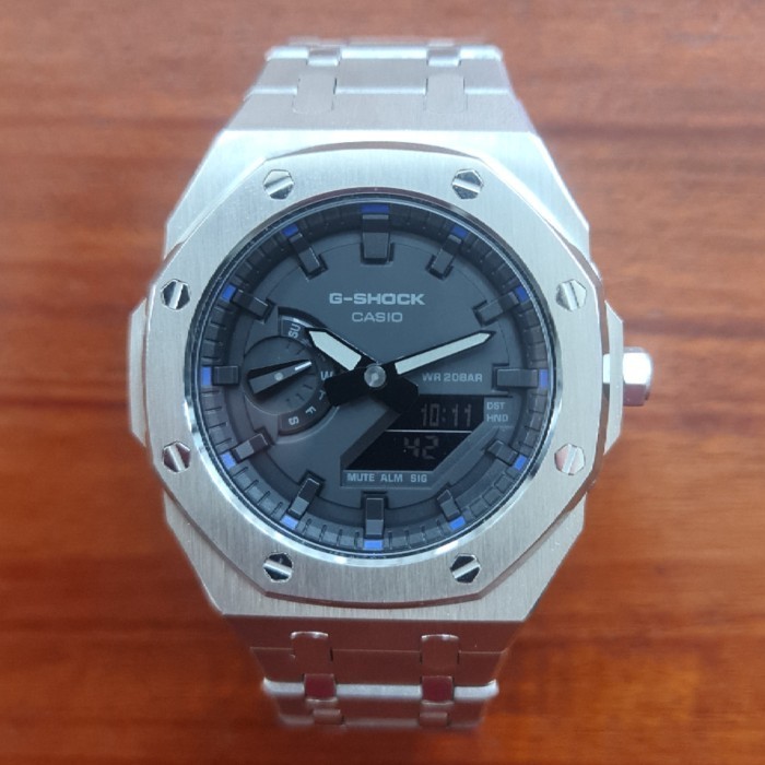 ✅New Casioak Ga2100 Mod Steel With Blue Dot Terbatas
