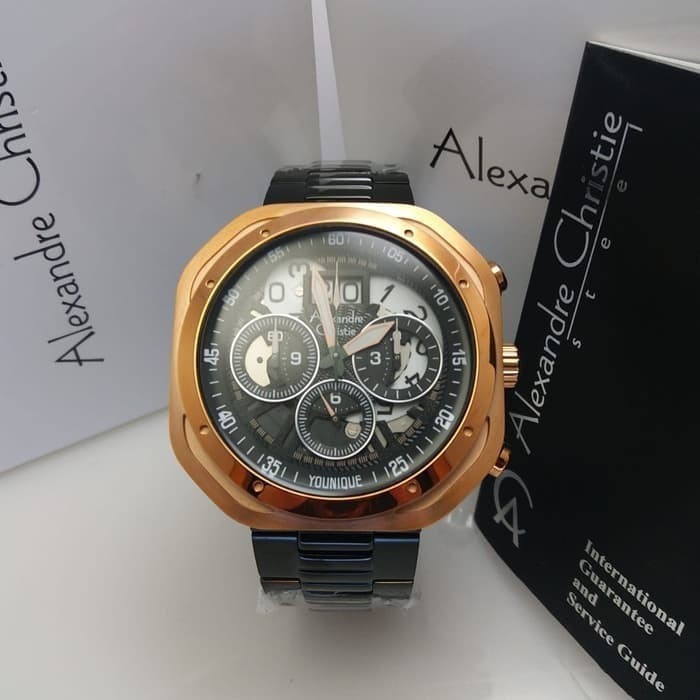 ✅New Jam Tangan Pria Alexandre Christie Original Ac 6468 Mc Black Rosegold Terbatas