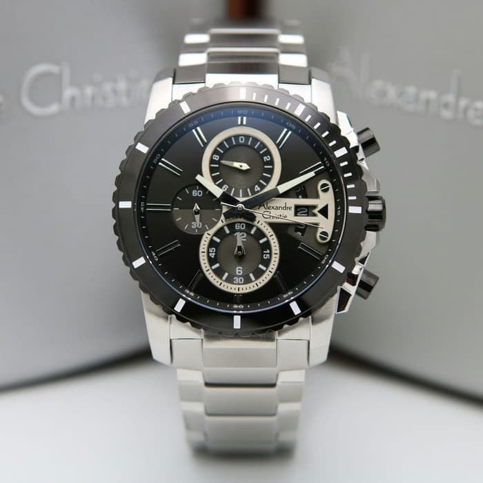 ✅New Ori Alexandre Christie 6532Mc / Ac6532 Silver Black Original  Garansi Terbatas