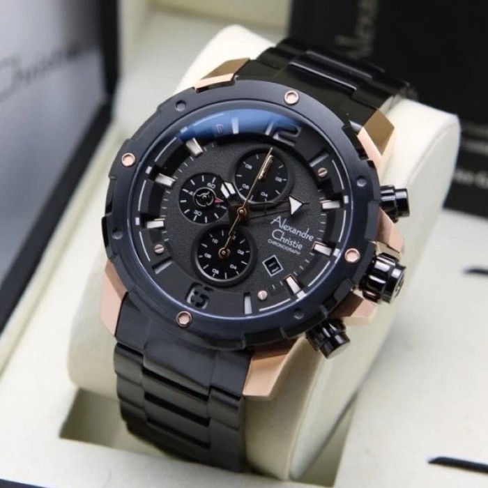 ✅New Ori Alexander Christie 6410 Ac 6410 Ac 6410 Rosegold Black Pria Original Diskon