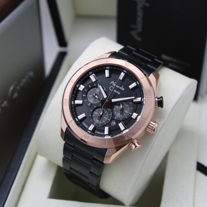 ✅Sale Alexandre Christie 6672 Mc Black Rosegold Pria Original Garansi 1Tahun Terbaru