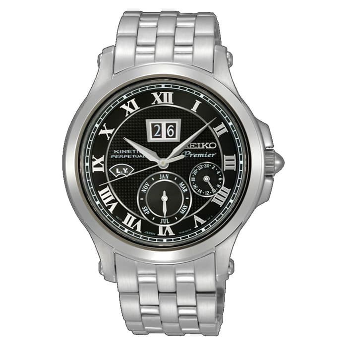 ✅Ori Seiko Snp041P1 Premier Kinetic Perpetual Silver Black Diskon