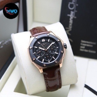 ✨Baru Alexandre Christie Wanita Ac9601 Ac 9601 Black Rosegold Brown Leather Terbaru