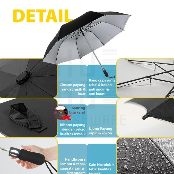 HUGO Payung Lipat Golf Besar Mewah Jumbo Otomatis Polos Lipat Dua