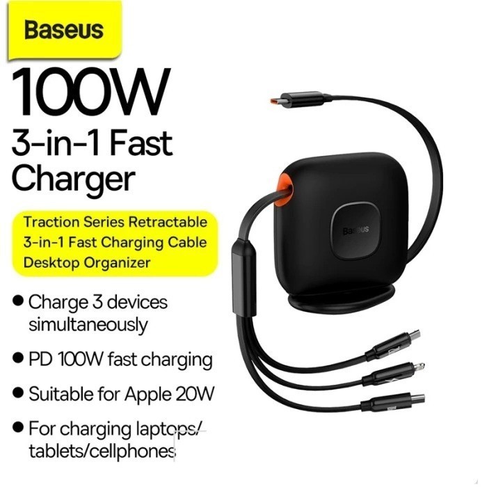 Baseus Retractable Cable 3 in 1 100W Desktop Organizer CAQY000001 CAQY