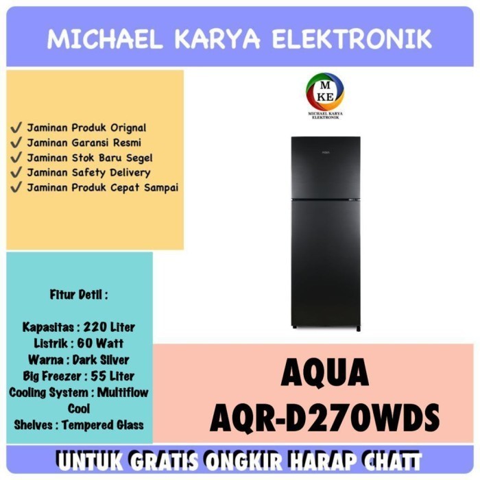 [Baru] Kulkas 2 Pintu Aqua Aqr-D270Wds 220L Aqrd270Wds Box Asi Top Freezer Terbaru