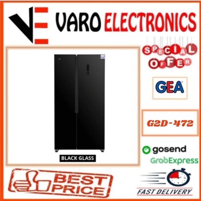 [Baru] Kulkas Gea G2D-472 Kulkas Side By Side Inverter Black G2D 472 G2D472 Terbaru
