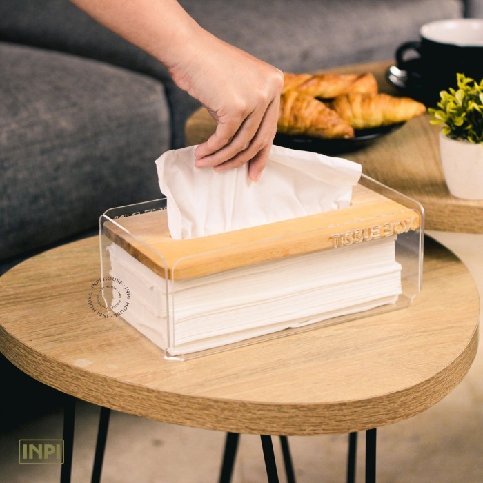 INPI - KOTAK TISU KAYU MINIMALIS TEMPAT TISU CAFE AKRILIK