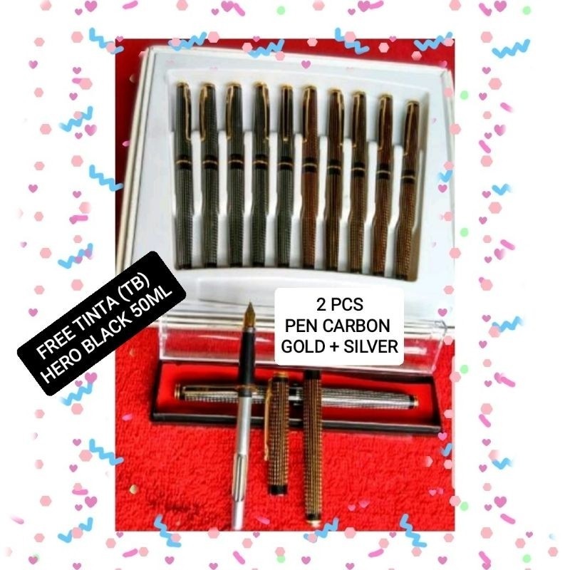 

Fountain Pen Carbon (TH) Gold + Sier .Sepasang Pen Gratis Tinta Hero 50ML
