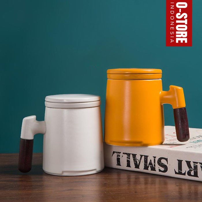 GELAS KERAMIK TUTUP KAYU MUG GELAS KOPI CANGKIR TEH SET COFFE CUP BODE