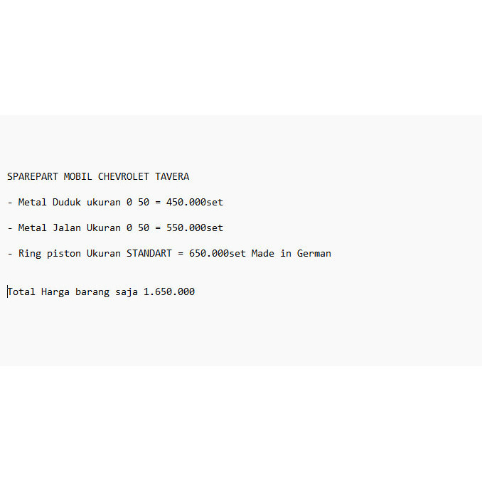[New] Request Pembelian Sparepart Mobil Chevrolet Tavera Diskon