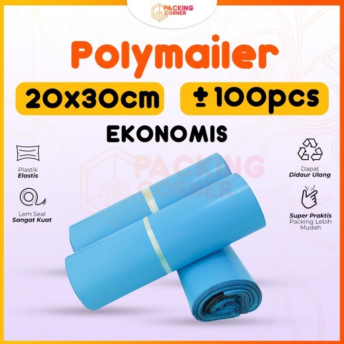 

Plastik Polymailer Kantong Amplop Packing Eko Biru Muda Pastel 20X30