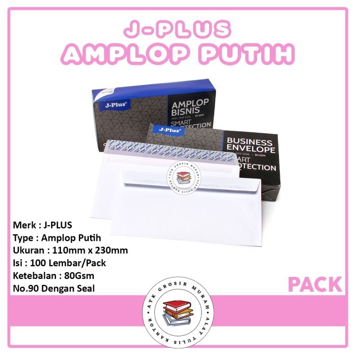 

Amplop Putih Polos Jplus Biru No.90 W/ Seal 80Gsm
