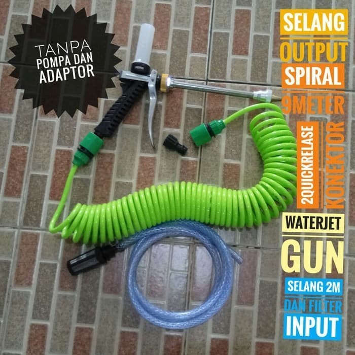 ✨New Paket Selang Input Dan Output Spiral 9Meter Dengan Water Jet Gun Sabu Diskon