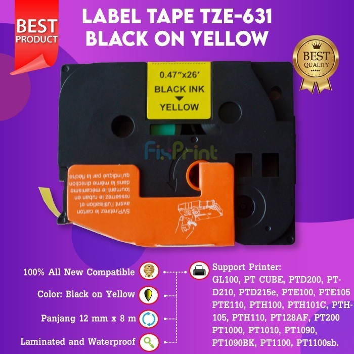 

Label Tape Tze-631 12Mm Black On Yellow Tze631 Printer Gl100