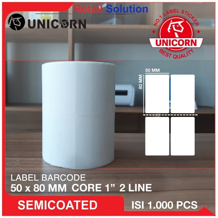 

Stiker Barcode Label Semicoat 50X80Mm / 50 X 80 Mm / 50X80 Mm / 5X8 Cm