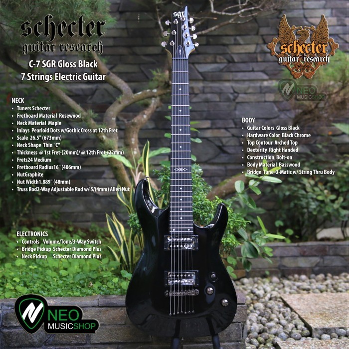 PROMO SCHECTER C-7 SGR GLOSS BLACK 7 STRINGS ELECTRIC GUITAR #ORIGINAL