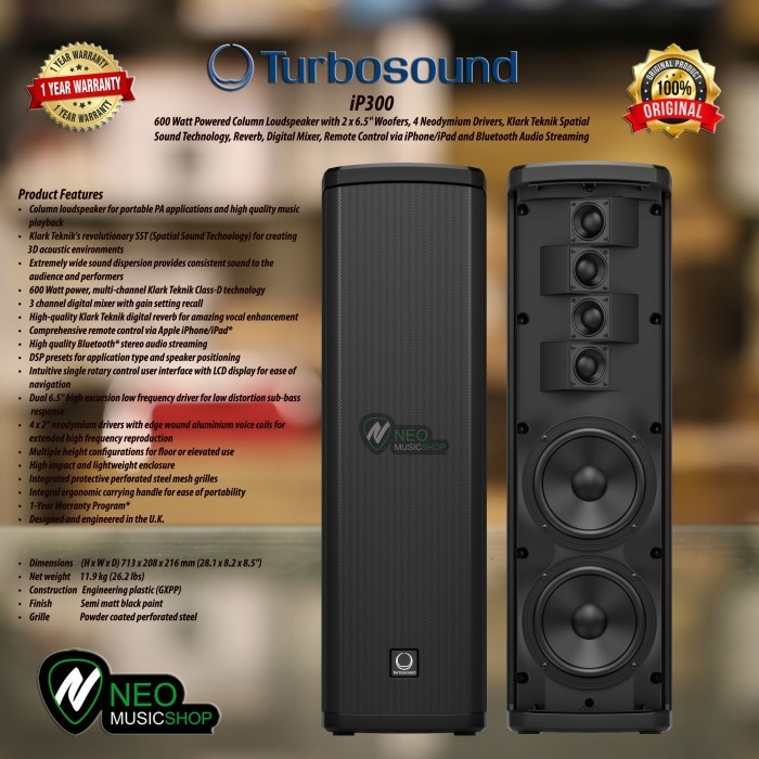 PROMO TURBOSOUND IP300 600 WATT POWERED COLUMN LOUDSPEAKER #ORIGINAL