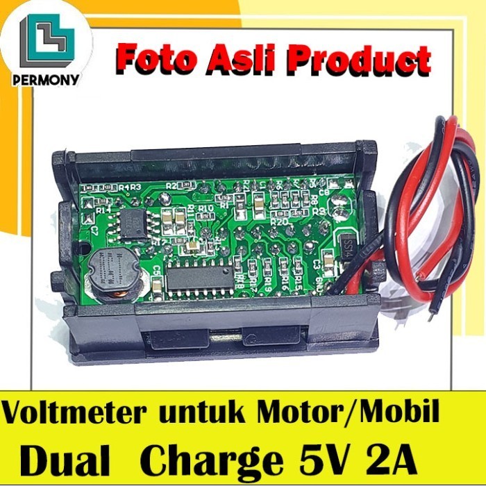 Voltmeter Indicator 12V Dual Usb 5V 2A Cas 2.1A Charger Hp Motor Mobil Best