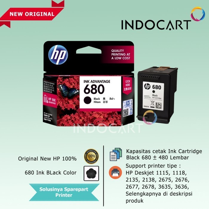 Cartridge Tinta Original Hp 680 Printer 2676 2677 2678 3635 3636 3638 Best